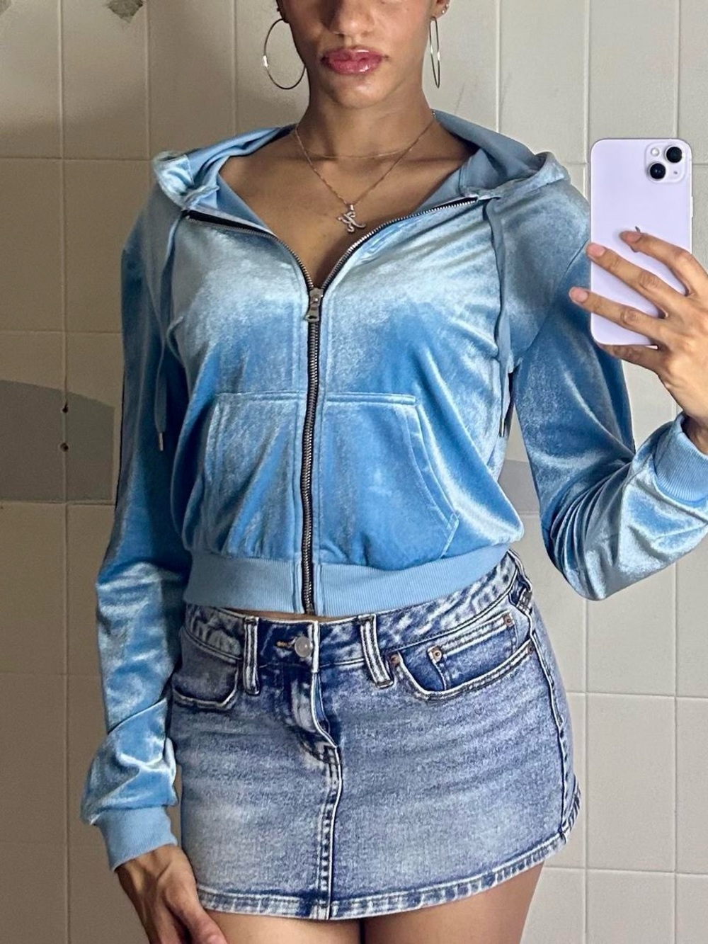 Tiger Mist Baby Blue Velour Hoodie